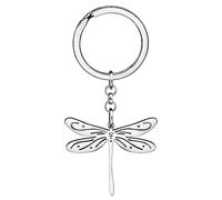 OUSIO Stainless Steel Silver Plated Dragonfly Keychain Spring Summer Insect Key Ring For Women Charm Bag Car Backpack Decor (Silvery)