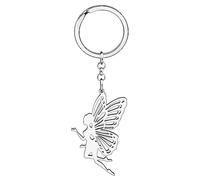 OUSIO Stainless Steel Silver Plated Fairy Keychain Fantasy Wings Elf Key Ring Charm Backpack Wallet Car Decor For Women Gifts (Silver)