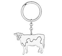 OUSIO Stainless Steel Silver Plated Highland Cow Keychain Farm Animals Dairy Cattle Key Ring For Women Car Wallet Charm Gifts (Silver)