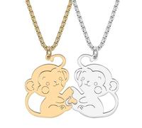 OUSIO Valentine's Day 2pcs 18K Gold And Silver Plated Cute Monkey Necklace Fun Animals Matching Couples Pendant Puzzle Jewellry for Women Charm Gifts (18K Gold And Silver Plated)