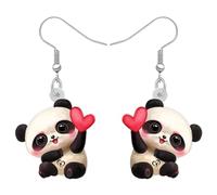 OUSIO Valentine's Day Acrylic Cute Panda Bear Earrings Love Heart Bear Animals Dangle Hypoallergenic Jewellry for Women Festival Gifts (Pink)