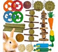 Ousiya 21-Pack Rabbit Toys Set, Natural Rabbit Chew Toys Boredom Breakers for Bunny, Hamster, Guinea Pig and Chinchilla, Apple Wood Timothy Hay Sticks Treating for Rabbit and Small Animals Teething