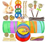 Ousiya 26-in-1 Natural Rabbit Toys with Rabbit Tunnel Set, Various Chew Toys Boredom Breakers Collapsible Tunnel and Hides for Rabbits, Hamster, Guinea Pig Small Animals Teething Activity