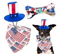 Ousiya 3 PCS 4th of July Dog Bandana, Uncle Sam Pet Top Hat, American Flag Dog Bone Toy for Small Medium Dogs