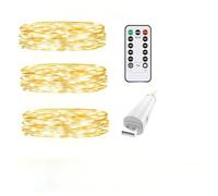 OUSMIN Twinkle Fairy Lights, USB Plug in String Lights with Remote and Timer, Waterproof 8 Modes for Bedroom Indoor Wreath DIY Party Wedding Christmas Holiday Decoration (Warm/20LEDs-2M, 3Pack)