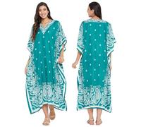 Oussum Gypsie Blu Paisley Print Kaftan for Women Polyester Caftan Dress Kimono Sleeve Plus Size Beach Maxi Dresses - green - One Size More