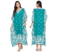 Oussum Gypsie Blu Paisley Print Kaftan for Women Polyester Caftan Dress Kimono Sleeve Plus Size Beach Maxi Dresses - green - One Size More