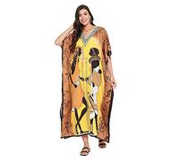 Oussum Kaftan-2024, Yellow Multicolor Kaftan, Women's Extra Wide One Size