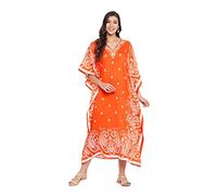 Oussum Plus Size Kaftan for Women Polyester Summer Caftan Swimwear Cover Ups Maxi Beach Dress, Orange Paisley, One Size
