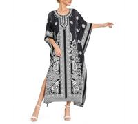 Oussum Women Polyester Casual Long Plus Size Beach Caftan Cover Up Maxi Dress 1X-3X Summer Kaftan Dresses for Women, Black Paisley, One Size Plus