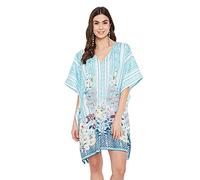 Oussum Women Short Caftan Tunic Top Plus Size Polyester Kaftan Dress Beach Cover Up Boho Kimono Summer Casual Vacation Wear, B08xb9y8k4 Turquoise Floral, One Size Plus