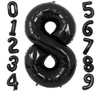 Ousuga Black Balloons Number 8, Large 40 Inch Foil Helium Number Balloons Black Digit Balloon for Boys Girls 18th Birthday Party Anniversary Graduation Celebration Black Theme Party Decorations