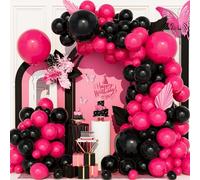 Ousuga Black Balloons - Pink Balloon Arch Kit, 111 Pcs Pink and Black Balloons Latex Balloon Garland Arch for Girls Women Princess Birthday Wedding Graduation Anniversary Party Decorations