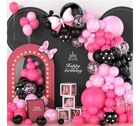 Ousuga Black Hot Pink Balloon Arch Kit 137Pcs, Black Hot Pink Balloons Garland With Pink Confetti Bowknot Foil Balloons For Girl Women Birthday Wedding Bridal Shower Party Decor