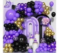 Ousuga Black Purple Balloon Arch Kit, 130pcs Matte Black Metallic Gold With Purple Confetti Balloons Garland Kid Girl Boy Graduation Wedding Bridal Shower Engagement Anniversary Birthday Party Supply