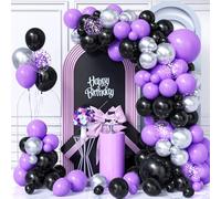 Ousuga Black Silver Purple Balloon Arch Kit, 103pcs Different Sizes Dark Purple Black Party Balloons with Confetti Balloons & Ribbon for Girls Boys Wedding Birthday Bridal Party Decoration