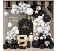 Ousuga Black Silver White Balloon Arch Kit, 137 Pcs Latex Balloons With Silver Confetti Balloon Strip For Birthday Wedding Engagement Anniversary Graduation Bridal Bachelor Party Prom Decorations