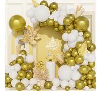 Ousuga Gold White Balloon Arch Kit, 111Pcs White Metallic Golden Helium Latex Balloons for Wedding Graduation Anniversary Baby Shower Birthday Party Decorations