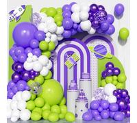 Ousuga Green Purple Balloon Arch Kit, 142pcs Fruit Green White Metallic Purple Balloons Garland With Confetti Balloon Kid Boy Men Birthday Wedding Anniversary Engagement Graduation Rocket Party Deco