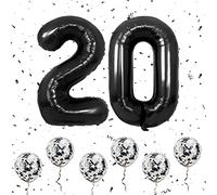 Ousuga Number 20 Balloons Black, 40Inch Large Foil Number 2 & 0 Balloons with 6 Black Confetti Helium Balloons, 2nd 20th Birthday Balloon Girls Boys Party Romantic Occasions Anniversary Decorations