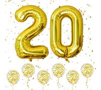 Ousuga Number 20 Balloons Gold, 40Inch Large Foil Number 2 & 0 Balloons with 6 Gold Confetti Helium Balloons, 2nd 20th Birthday Balloon for Girls Boys Party Romantic Occasions Anniversary Decorations