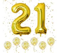Ousuga Number 21 Balloons Gold, 40Inch Large Foil 1 & 2 with 6 Confetti Helium, 21st 12th Birthday Balloon for Girls Boys Party Romantic Occasions Anniversary Decorations