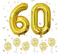 Ousuga Number 60 Balloons Gold, 40Inch Large Foil Number 6 & 0 Balloons with 6 Gold Confetti Helium Balloons, 6th 60th Birthday Balloon for Men Women Party Romantic Occasions Anniversary Decorations
