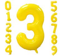 Ousuga Yellow Number 3 Balloon, 40 Inch Number 0-9 Birthday Age Balloons Large Helium Foil Balloons Lemon Yellow Digit Balloons Party Decorations Birthday Anniversary Baby Shower Daisy Party Supplies