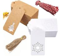 Ousuwo 100Pcs Christmas Tags, Paper Tags with String Kraft Paper with Christmas Tree Snowflakes for Liquor Bottles Stamps Jam Jars Name Tags Bottle Labels