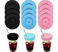 Ousuwo 12-Pack Reusable Drink Covers, 4 Each in Black, Sky Blue & Pink, Protective Cup Lids to Keep Drinks Safe from Bugs, Dust & Spills, Ideal for Cocktails, Parties, Picnics & Daily Use