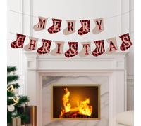 Ousuwo 14Pcs Sock Shaped Christmas Decoration, Merry Christmas Paper Sock Shaped Red-White Plaid Letter Color Pull Decoration Indoor/Outdoor Party and Wall Hanging