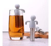 Ousuwo 1Pcs Silicone Tea Infuser, Novelty Human Shaped Loose Leaf Filter with Heat-Resistant Design (-40°C to 230°C) Grey Creative Strainer for Cups and Mugs