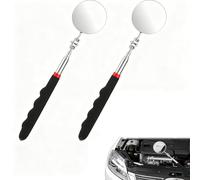 Ousuwo 2-Pack Magnetic Pickup Tool with Telescopic Handle, Flexible Car Inspection Mirrors with Telescopic Handle, Extendable Retrieval Mirror for Mechanics, Round Magnetic Mirror with Clip