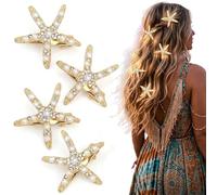 Ousuwo 4 Pack Starfish Hair Clips, Alloy Sparkly Rhinestone Beach Hairpins, Cute Ocean Theme Hair Accessories for Women & Girls, Ideal for Summer Vacation, Beach Party, Carnival & Mermaid Costume