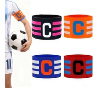Ousuwo 4Pcs Captain's Armband, Adjustable 33x7cm Polyester Bands with 3 Stripes and C Logo for Football Rugby Hockey Netball Sports (Orange Blue Black Red)