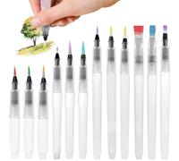 Ousuwo Pack of 12 Refillable Watercolour Brush Pens with Large Water Tank, Ideal for Watercolour Paints, Mixing, and Sketching - Perfect for Artists, Students, and Beginners Using Water Brush Pens