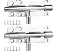 Ousuwo Pack of 2 Door Bolt, Stainless Steel Sliding Lock, No-Glue Installation, Easy Mount Security Latch for Indoor & Outdoor Use on Wood Doors, Bathrooms, Gates, Windows & Fences