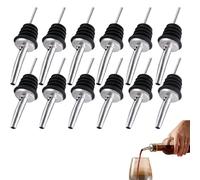 Ousuwo Stainless Steel Wine Pourers, No-Drip Liquor Spouts with Dust Caps, Fits 16-20mm Bottle Necks, 12 Pcs