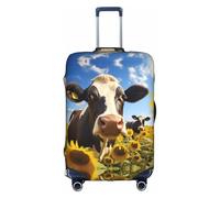 OUSXC Cow With Sunflowers In Blue Trolley Suitcase Protective Cover Is Suitable For Luggage Sizes Between 18-32 Inches, White, M