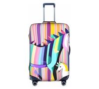 OUSXC Unicorns On Colorful Stripes Trolley Suitcase Protective Cover Is Suitable For Luggage Sizes Between 18-32 Inches, White, S