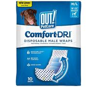 OUT! Disposable Male Dog Diapers | Absorbent Male Wraps with Leak Proof Fit | M/L - Pack of 10