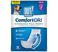 OUT! Disposable Male Dog Diapers | Absorbent Male Wraps with Leak Proof Fit | XS/S - Pack of 12