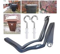 Out Door Bin Wheelie Wall Fence Holder Belt Strap No Rattling with Wall Hooks Garden Wind Storm Protector (Wall Strap)