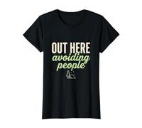 Out Here Avoiding People Funny Introvert Camping Gift Value Graphic T-Shirt, Women, Black, M
