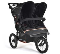Out’n’About Nipper Double V6 Plus Pushchair | Foldable Lightweight All-Terrain Twin Buggy with Raincover, 14” Air-Filled Wheels, Handlebar Brake | Running Certified Double Stroller - Summit Black