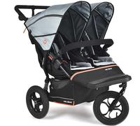 Out’n’About Nipper Double V6 Pushchair | Lightweight All-Terrain 3 Wheel Double Buggy & Rain Cover | 12” Air-Filled Tyres, 71cm Wide, Compact Fold Stroller, Pram | Newborn to 4yrs (Rocksalt Grey)