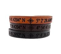 Out of Cornwall Adjustable Personalised Leather Coordinates Bracelet with Optional Secret Message