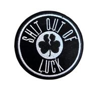 Out of Luck Black and White Shamrock Clover Embroidered Iron-On Patch, Round Badge for Clothing 2 Pack