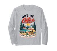 Out of Office Labor Day Weekend Retro Camping Road Trip Long Sleeve T-Shirt