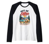 Out of Office Labor Day Weekend Retro Camping Road Trip Raglan Baseball Tee